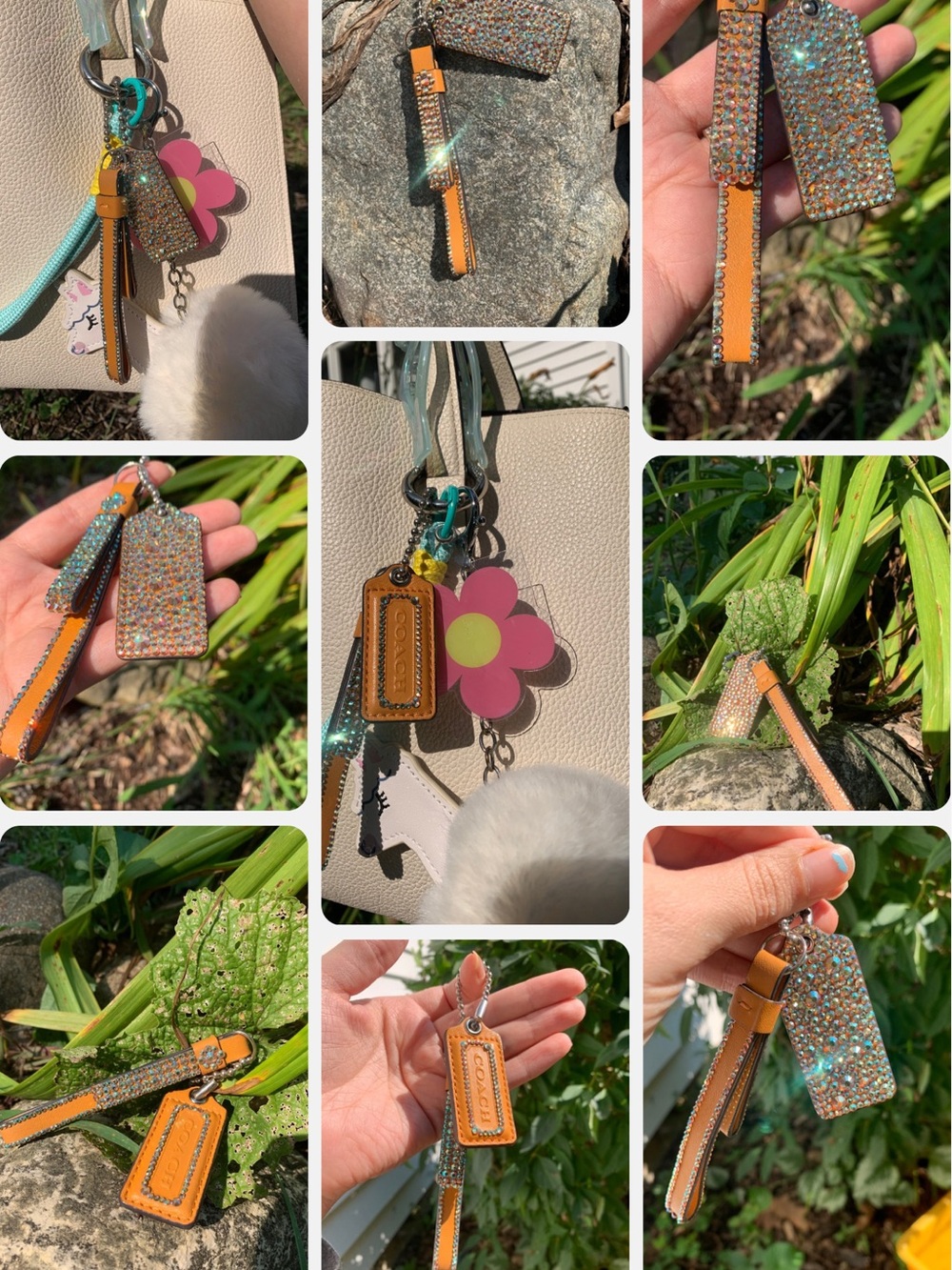 Coach Orange Leather Rhinestone Key Charm